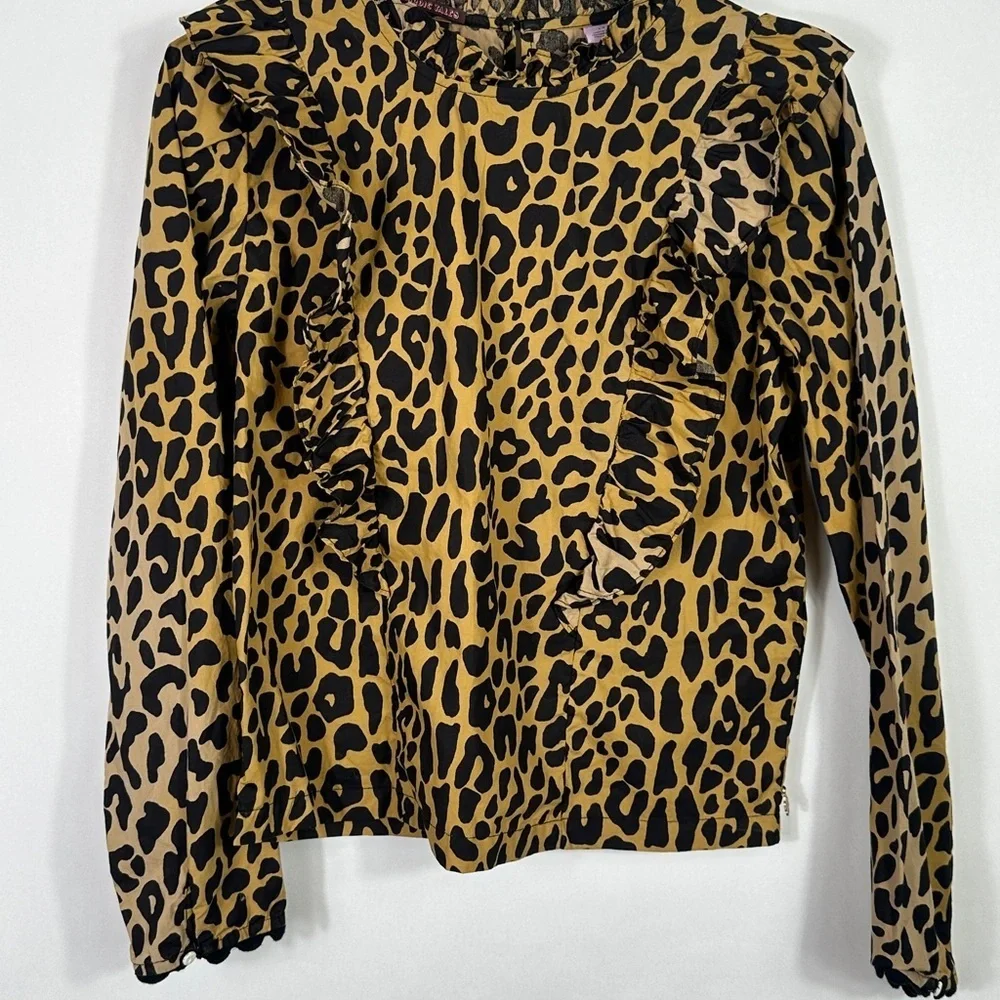 Scotch R'Belle Girls Size 14 Animal Print Cotton Long Sleeve Ruffle Top Leopard